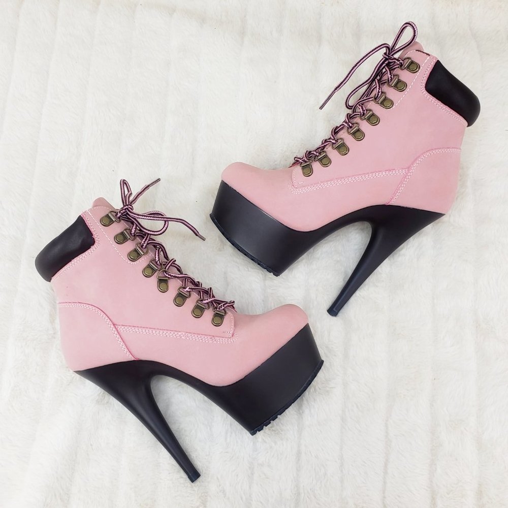 Delight Baby Pink Nubuck Work Style 6"  Heel Ankle Boots